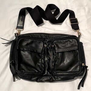 Medium sized black leather Pondicherry Paris satchel